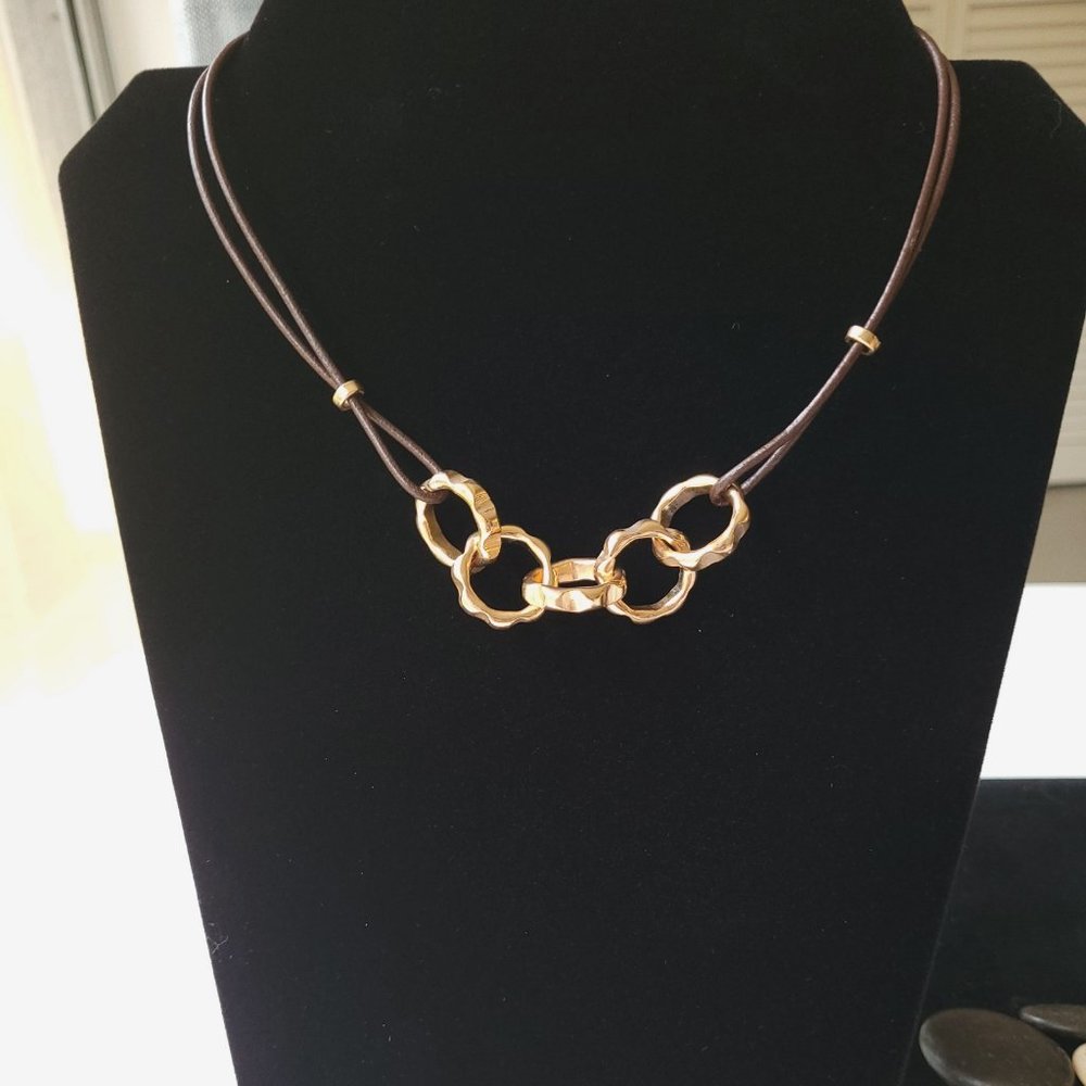 Double Cord Leather Necklace with textured links